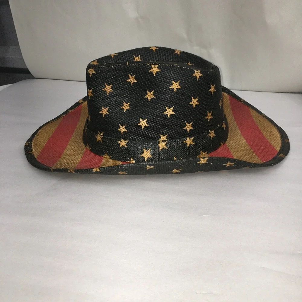 American Flag Cowboy Hat,Striped Western Tea-Stained USA Shape-It Brim